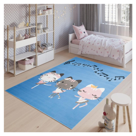 Dětský koberec s kočičkami modré barvy
