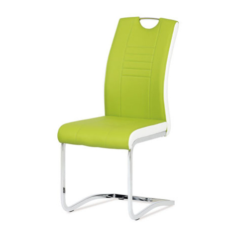 Jídelní židle chrom / koženka limetková s bílými boky Autronic