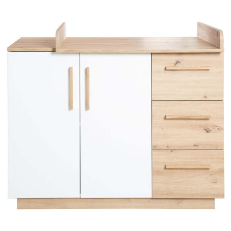 Bílá/v přírodní barvě dětská komoda v dekoru dubu s přebalovacím pultem 118x103x79 cm Lion – Rob roba