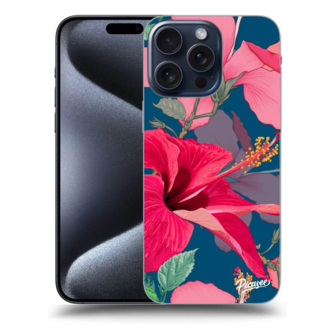 Silikonový černý obal pro Apple iPhone 15 Pro Max - Hibiscus