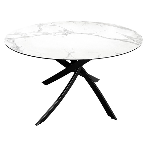 Estila Moderní kulatý jídelní stůl Valldemossa s bílou vrchní deskou s mramorovým designem a pře