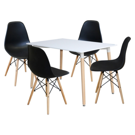 Jídelní set FARUK, stůl 120x80 cm + 4 židle, bílý/černý Idea