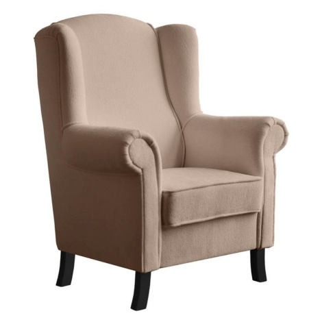 Beautysofa KŘESLO UŠÁK Leonardo světle hnědé, bouclé látka