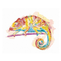 Diamondi - BAREVNÝ CHAMELEON NA BÍLÉM POZADÍ, 40x50 cm, vypnuté plátno na rám