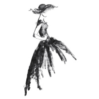 Ilustrace Full skirt dress fashion illustration in black and white, Blursbyai, 26.7 × 40 cm