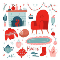 Ilustrace Vibrant Collection of hygge Christmas icons., Svetlana Shamshurina, 40 × 40 cm