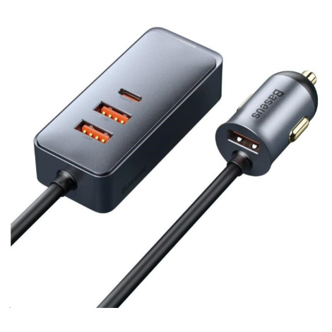 Baseus rychlo nabíječka do auta s prodlužovacím kabelem 3x USB-A, 1x Type-C 120W šedá