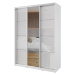Šatní skříň NEJBY BARNABA 150 cm s posuvnými dveřmi, zrcadlem,4 šuplíky a 2 šatními tyčemi,bílý 