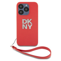 DKNY PU Leather Stack Logo Wrist Strap kryt iPhone 15 Pro růžový