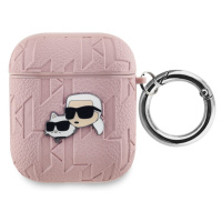 Pouzdro Karl Lagerfeld PU Embossed Karl and Choupette Heads Apple AirPods 1/2 Pink