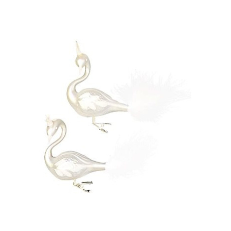 Sada 2 ks dekorací: Labutě s peřím na klipu bílé 12 cm LAALU