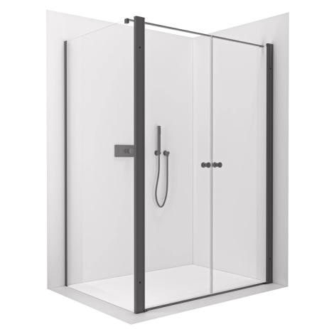 Sprchový kout Antelo L - L/P - 6 mm - černá matná, transparentní sklo - 92x60 cm - otočný
