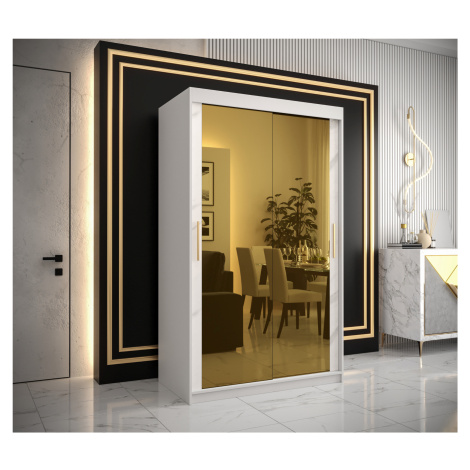 Šatní skříň Abi Golden T3 Barva korpusu: Bílá, Rozměry: 120 cm, Dveře: Bílý Marmur + zlaté zrcad