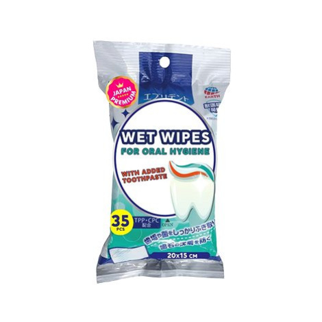 Japan Premium Vlhčené ubrousky napuštěné zubní pastou pro ústní hygienu, 35 ks, 20 × 15 cm
