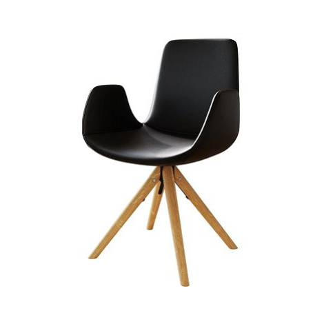 DELIFE Jídelní židle Ilia-Flex dřevěná podnož pravá kůže černá