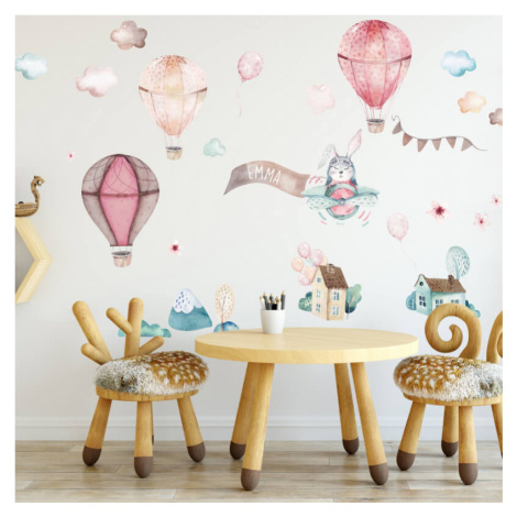 Dětské samolepky na zeď - Růžové samolepky balónů se jménem dítěte INSPIO