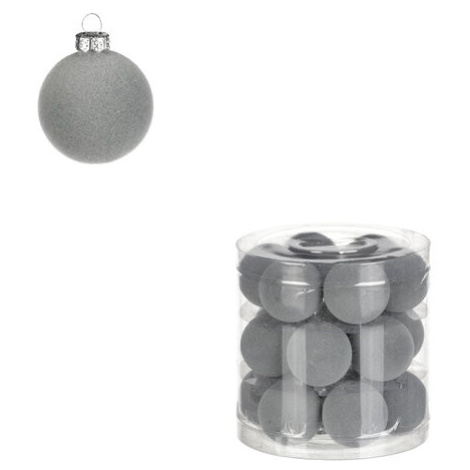 Vánoční plastové koule, sametové, šedivá barva. Cena za 1box/18ks.