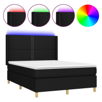 vidaXL Box spring postel s matrací a LED černá 140x190 cm textil