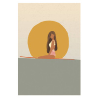 Ilustrace Surfer girl at sunset sitting on, LucidSurf, 26.7 × 40 cm