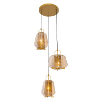 Závěsná lampa zlaté jantarové sklo kulaté 3 světla - Kevin