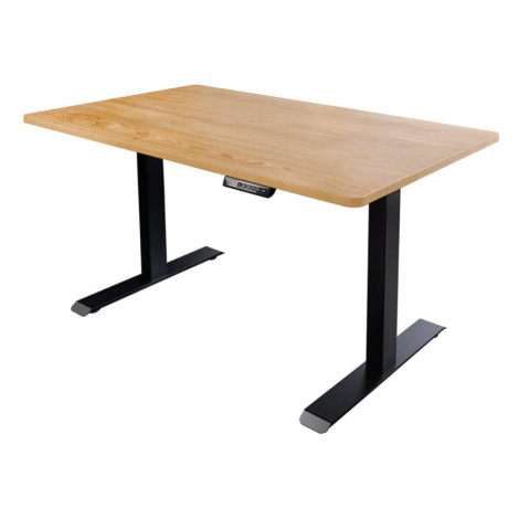 Estila Industriální psací stůl Zuva z hnědého dřeva s nastavitelnou výškou s černými kovovými no