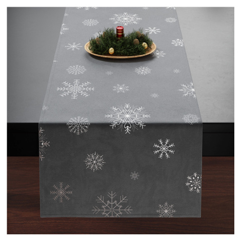 Vánoční ubrus - běhoun na stůl SNOWFLAKE tmavě šedá 40x140 cm Mybesthome