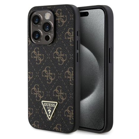 Guess PU Leather 4G Triangle Metal Logo kryt iPhone 15 Pro černý