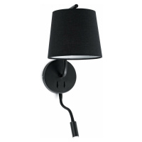FARO BERNI nástěnná lampa, černá, se čtecí lampičkou