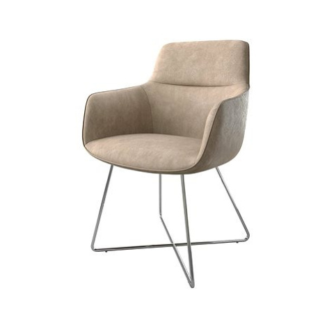 DELIFE Jídelní židle Pejo-Flex béžový vintage podnož ve tvaru "X" z nerezové oceli