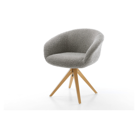 DELIFE Jídelní židle Vinka-Flex s područkami bouclé stříbrně šedá dřevěná podnož hranatá přírodn