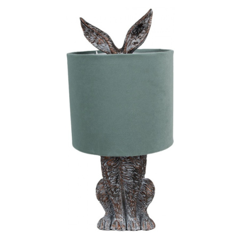 Hnědobílá stolní lampa králík s tyrkysovým stínidlem Konijn – 20x43 cm Clayre & Eef
