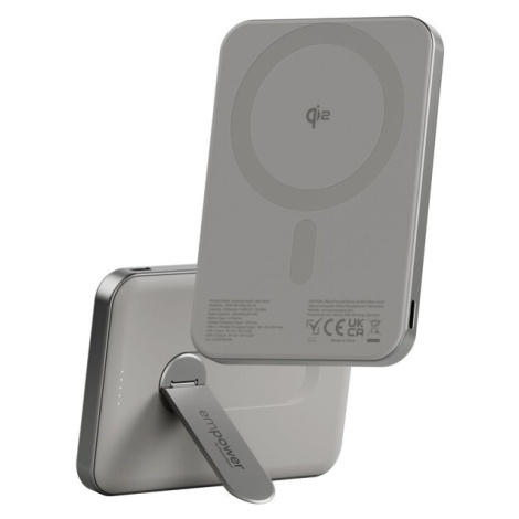 PanzerGlass® empower bezdrátová Qi2 powerbanka 5000 mAh, MagSafe, otočný stojánek, šedá