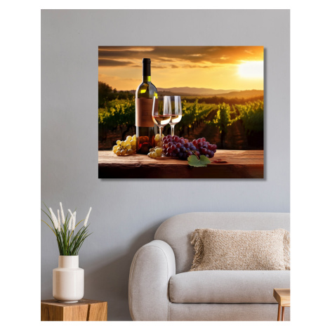 Obrazy na stěnu - Láhev vína se skleničkami na vinici Rozměr: 40x50 cm, Rámování: vypnuté plátno