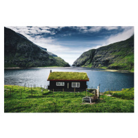 Fotografie village at saksun with grass on the roof, franckreporter, 40 × 26.7 cm