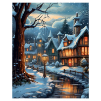 Obrazy na stěnu - Zamrzlá večerní vesnička Rozměr: 40x50 cm, Rámování: bez rámu a bez vypnutí pl