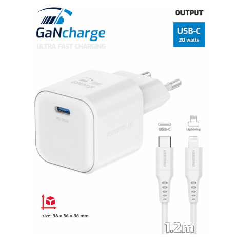 Swissten síťový adaptér /GaN/USB-C/20W/Power Delivery/ + datový kabel USB-C/lightning bílá