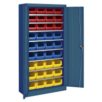 mauser Skladová skříň, jednobarevná, s 36 přepravkami s viditelným obsahem, 8 polic, modrá, od 3