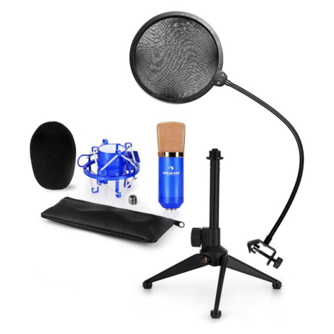 Auna CM001BG mikrofonní sada V2 – kondenzátorový mikrofon, mikrofonní stojan, pop filtr, modrá b