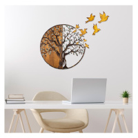 Nástěnná dekorace 92x71 cm strom a ptáci dřevo/kov