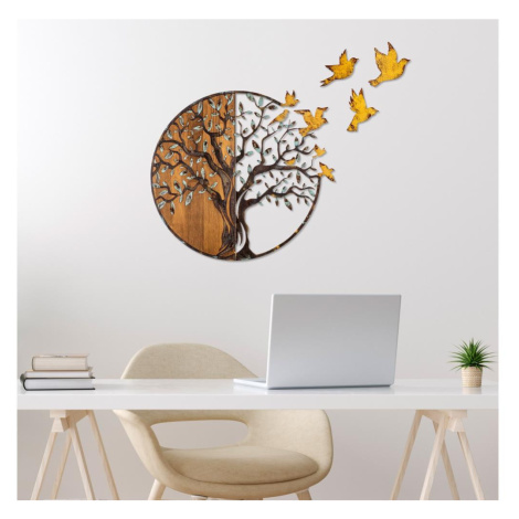 Nástěnná dekorace 92x71 cm strom a ptáci dřevo/kov Donoci