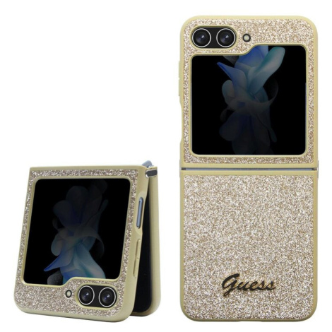 Pouzdro Guess PC/TPU Glitter Flakes Metal Logo zadní kryt pro Samsung F731 Galaxy Z Flip 5 Gold