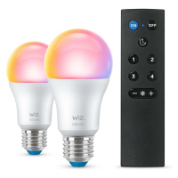 WiZ SET 2x LED žárovka E27 A60 8W (60W) 806lm 2200-6500K RGB IP20, stmívatelná + ovladač