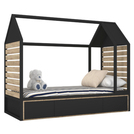 BAMI Dětské dřevěné jednolůžko domeček s úložným prostorem TUTU 90x200 cm Zvolte barvu: Černá, d