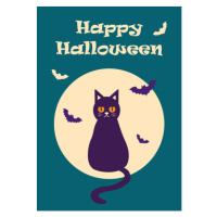 Ilustrace Happy Halloween postcard with a cat, Irina Nurtdinova, 30 × 40 cm