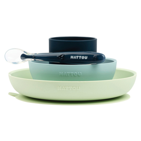 Natty Set jídelní silikonový 4 ks zeleno-modrý bez BPA Nattou