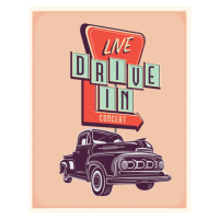 Ilustrace Retro Truck with Live Drive In, JDawnInk, 30 × 40 cm