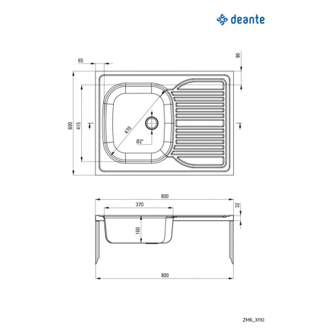 DEANTE Tango nerez satin Nerezový dřez, 1 bowl s odkapávačem celoplošný ZM6_0110