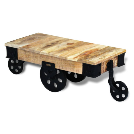 vidaXL Konferenční stolek s kolečky, hrubé mangovníkové dřevo