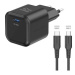 Swissten síťový adaptér GaN 1x USB-C 20W Power Delivery + datový kabel USB-C/USB-C 1.2m černý