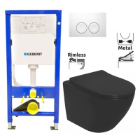 GEBERIT DuofixBasic s bílým tlačítkem DELTA21 + WC REA CARLO MINI RIMLESS ČIERNY MAT + SEDADLO 4